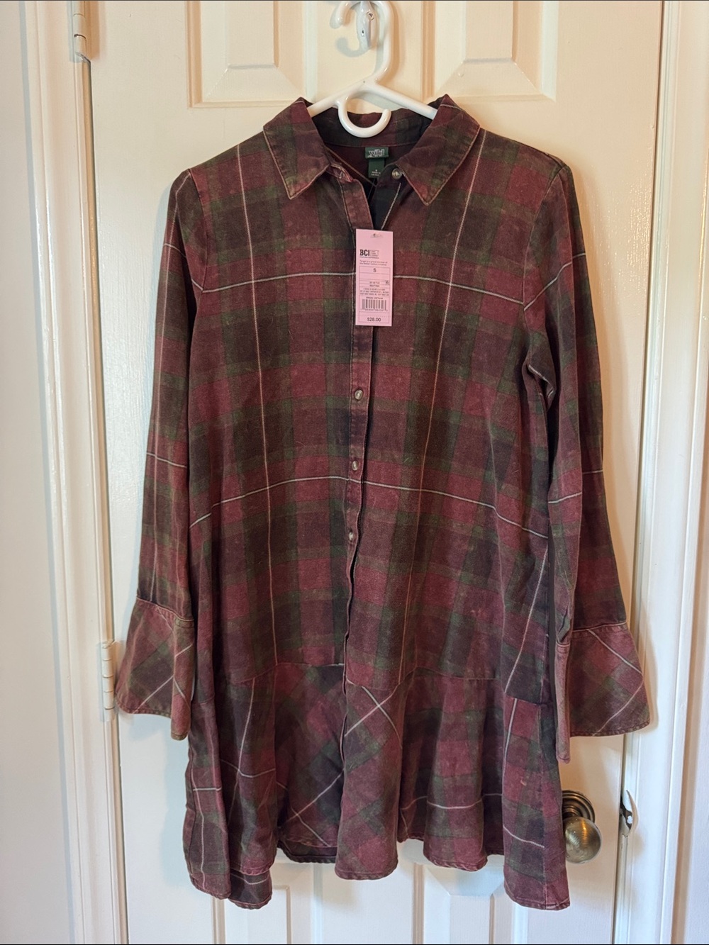 wild fable Burgundy and Olive Plaid Shirt Dress